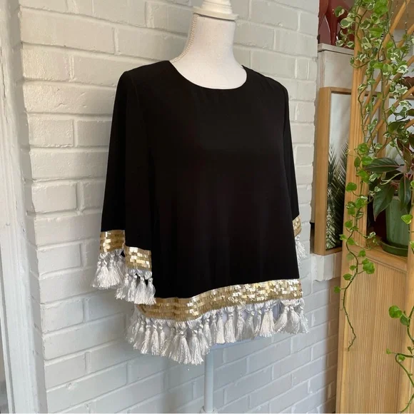 Mestiza New York Shimmy Shimmy Tassel Top Women’s Size Small Sequins Luxury
